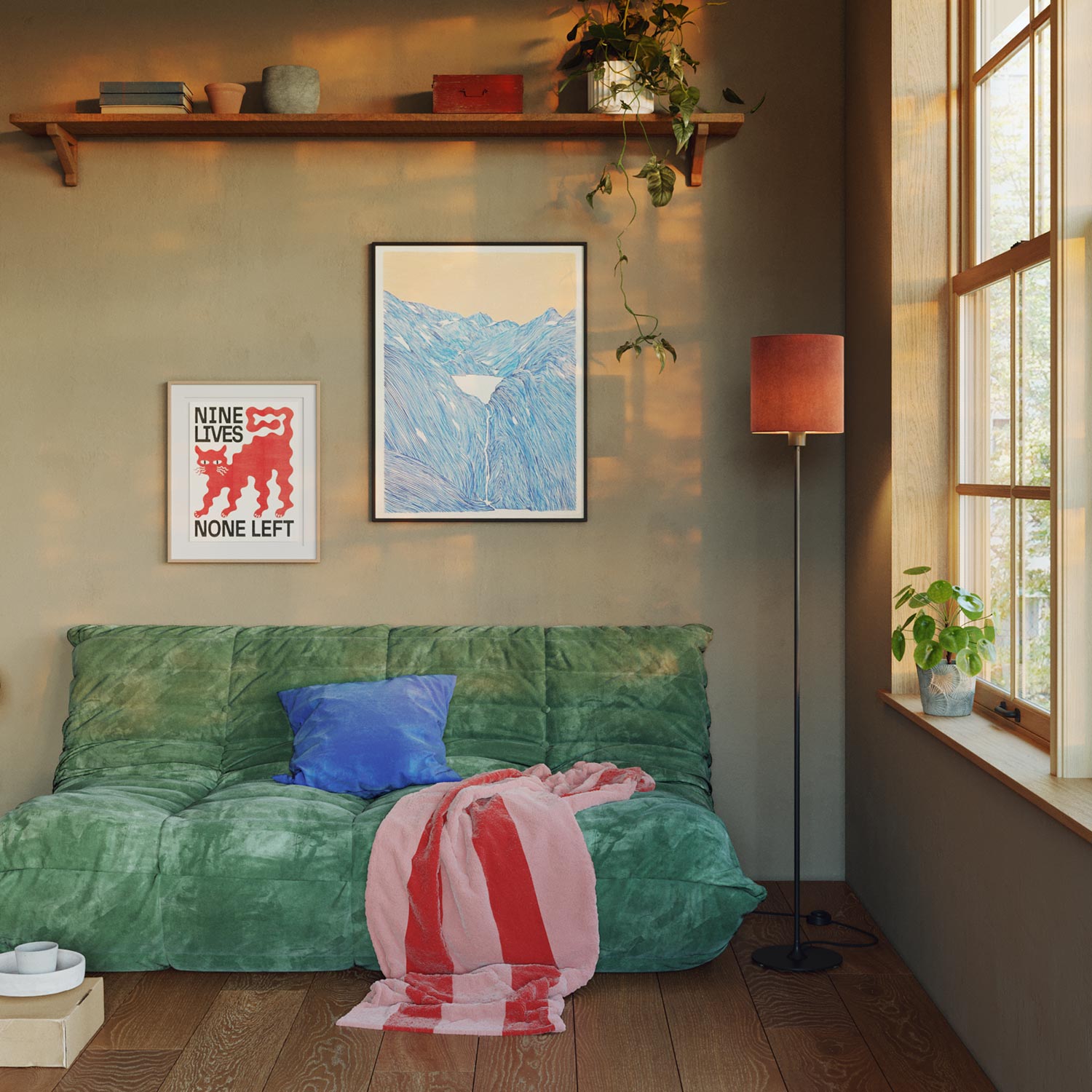 Paralume Cilindro M in tessuto con attacco E27 - Made in Italy - Lana aragosta