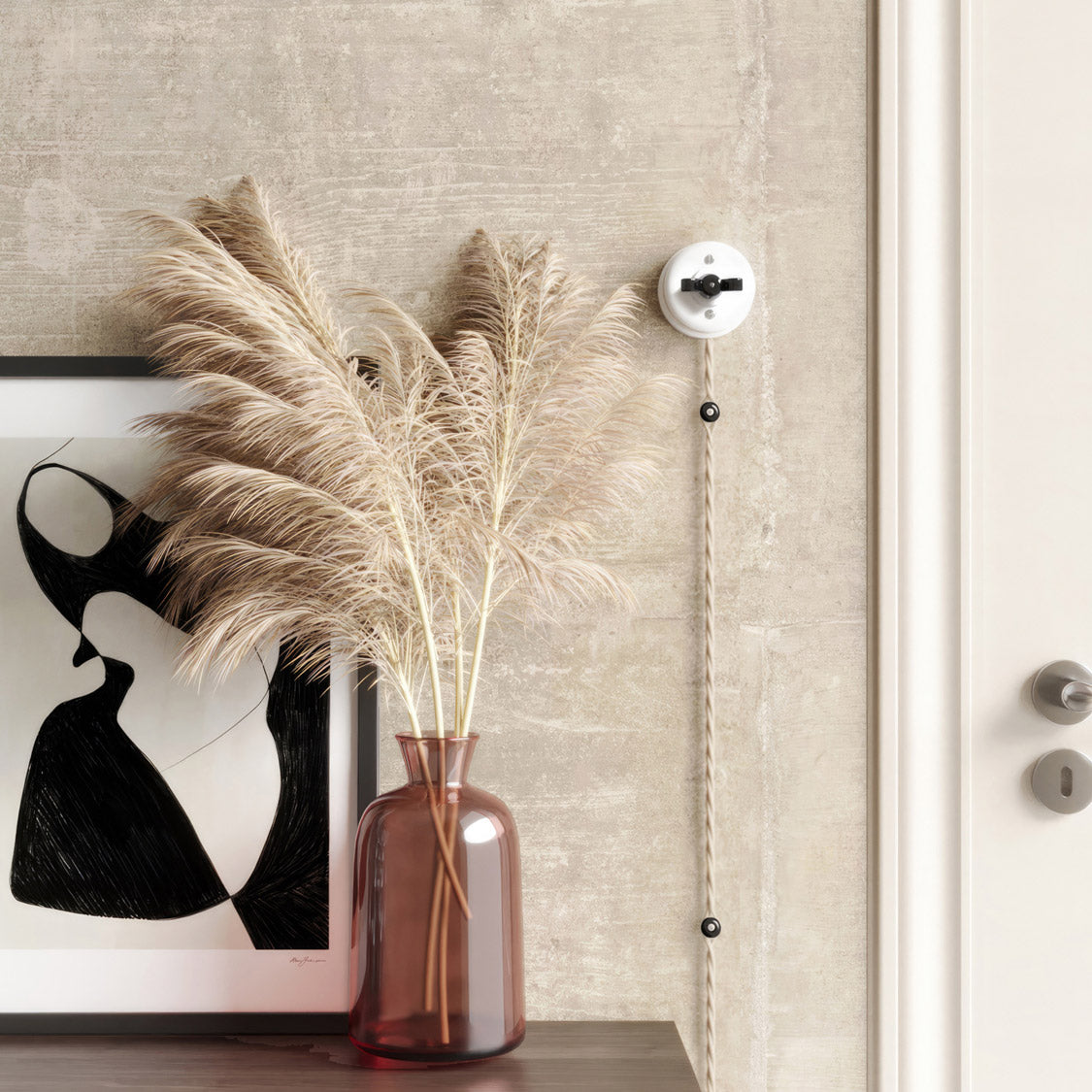 Interruttore/Deviatore in porcellana bianco con dado a farfalla Nero