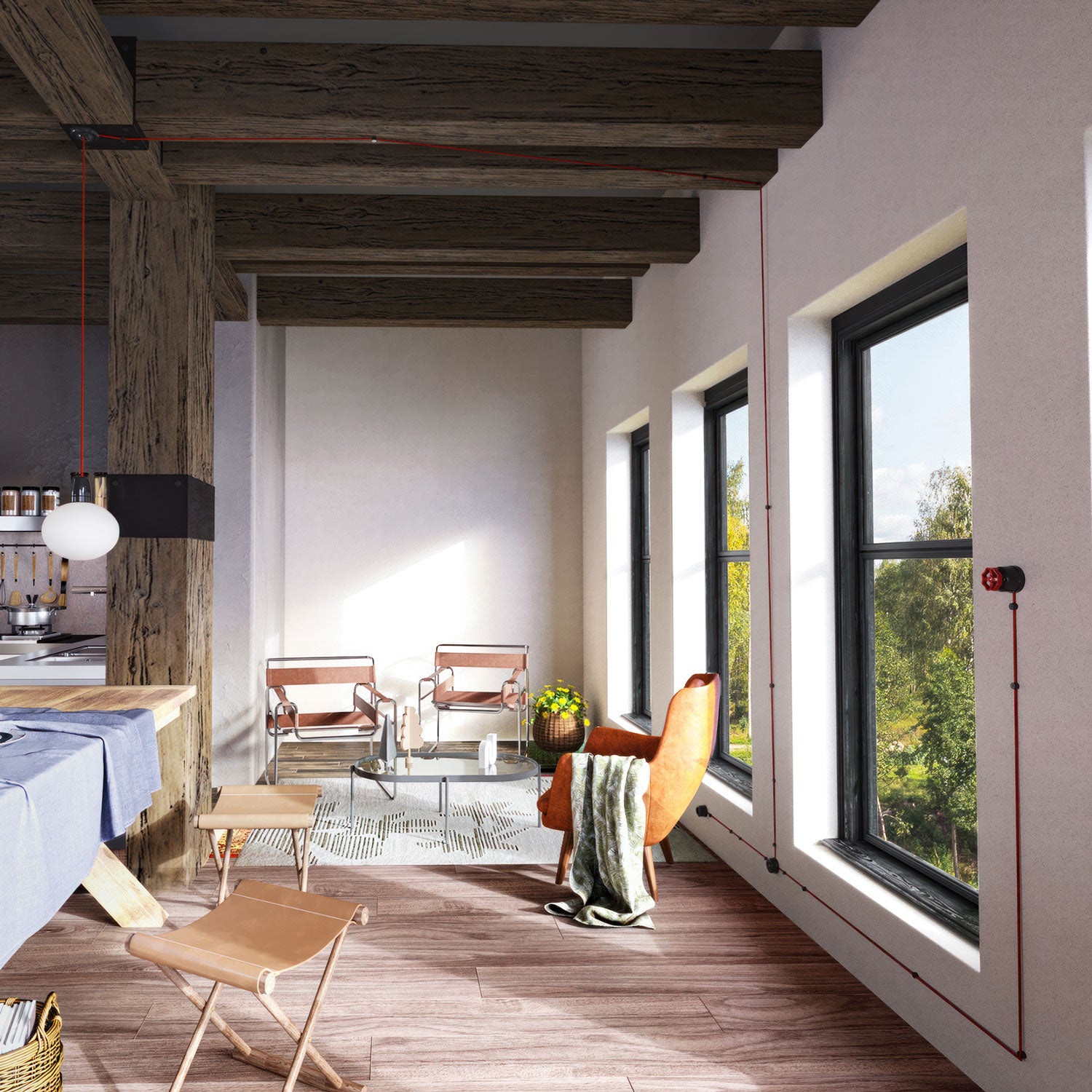 Interruttore/Deviatore in porcellana nero con manopola Rosso