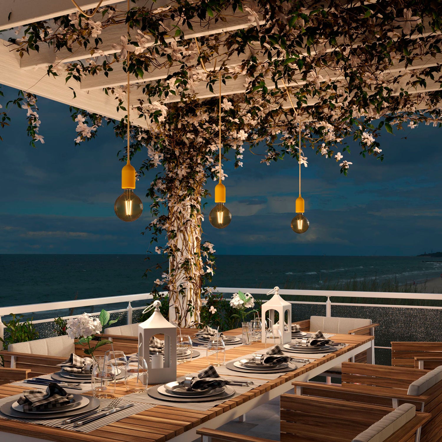 Modulair PASTEL Lampada da esterno con 5 m di cavo, decentatore, rosone e portalampada IP65 waterproof - Mostarda