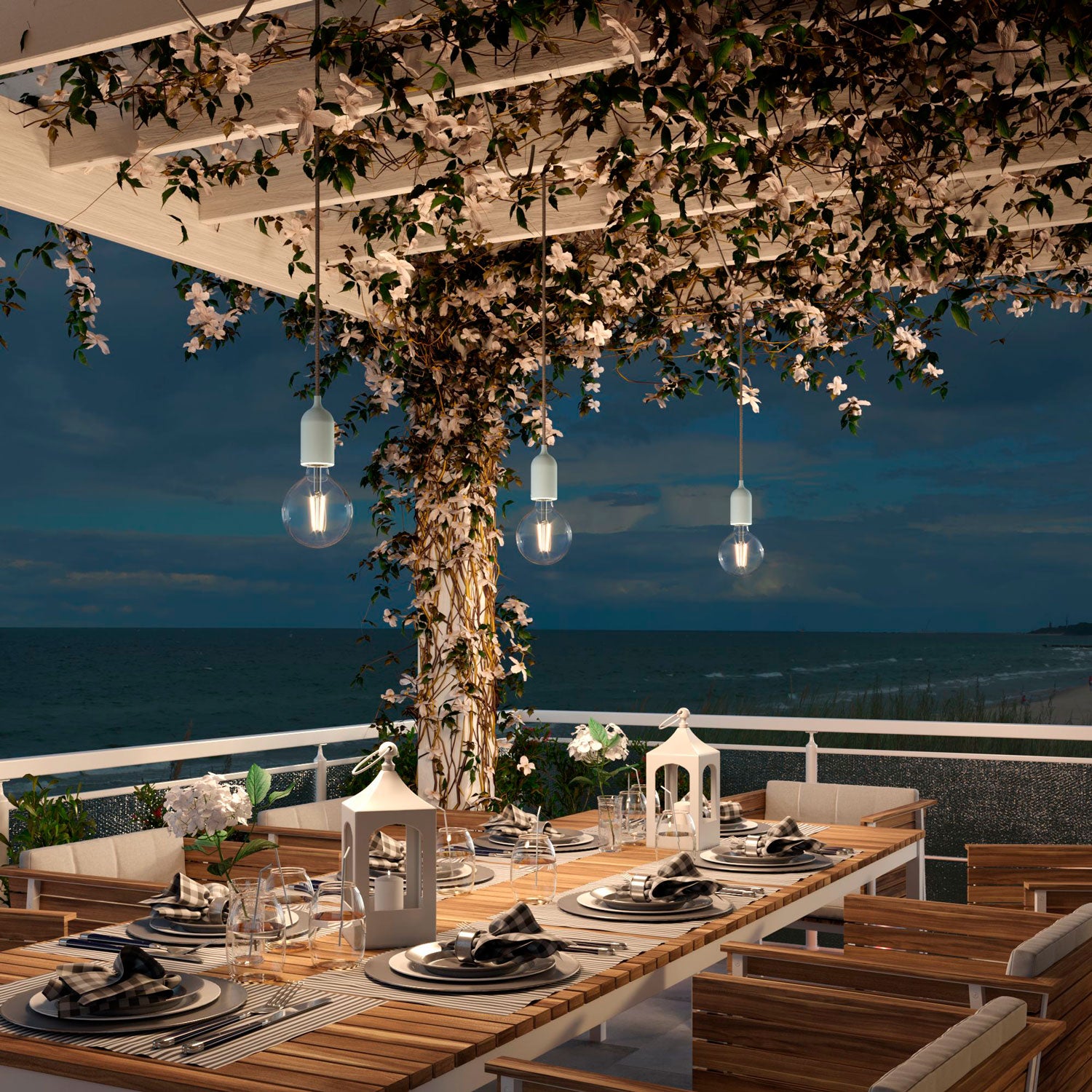 Modulair PASTEL Lampada da esterno con 5 m di cavo, decentatore, rosone e portalampada IP65 waterproof - Blu carta da zucchero