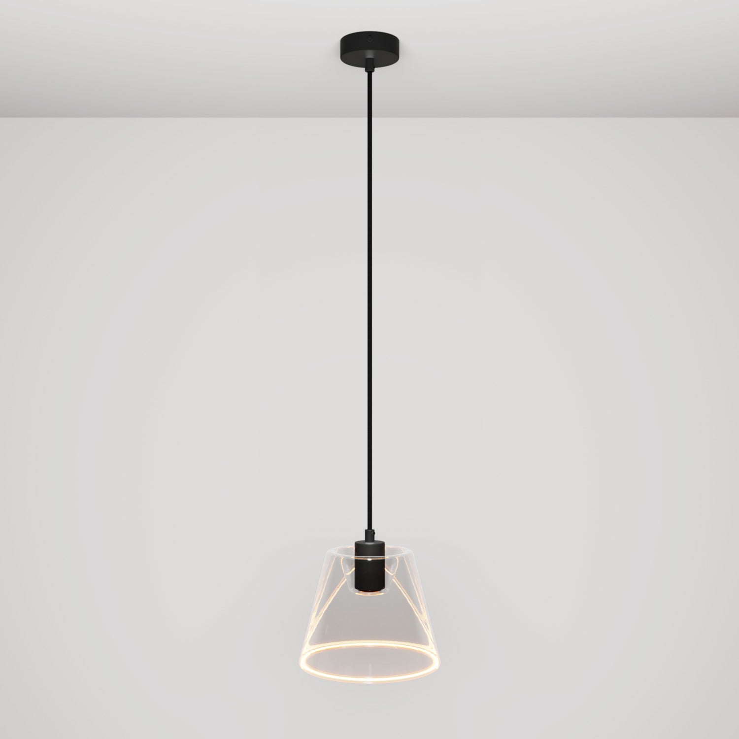 Lampada a sospensione con lampadina Ghost a cono trasparente - Nero