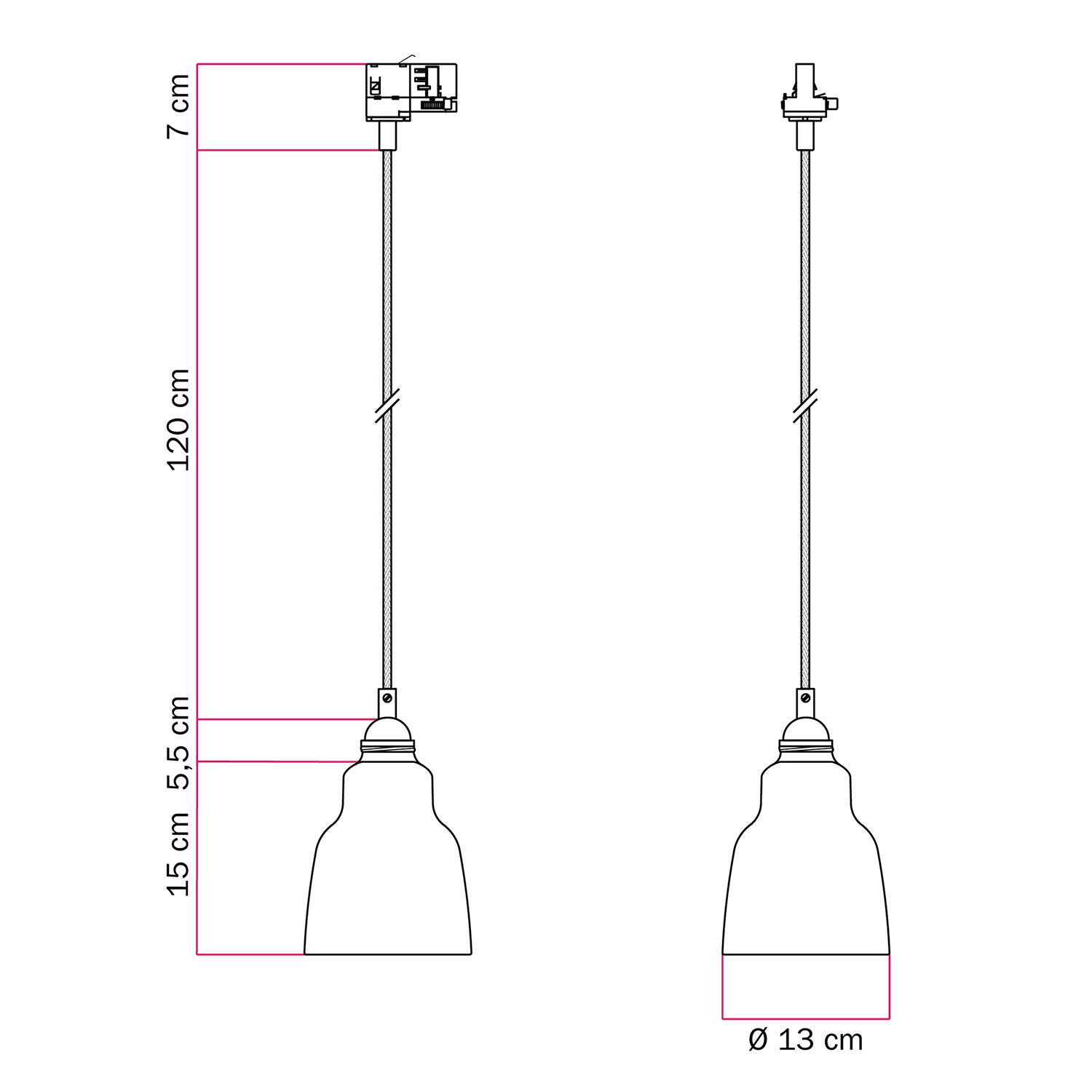 Lampada a sospensione con paralume Vaso e adattatore per binari - Effetto corten