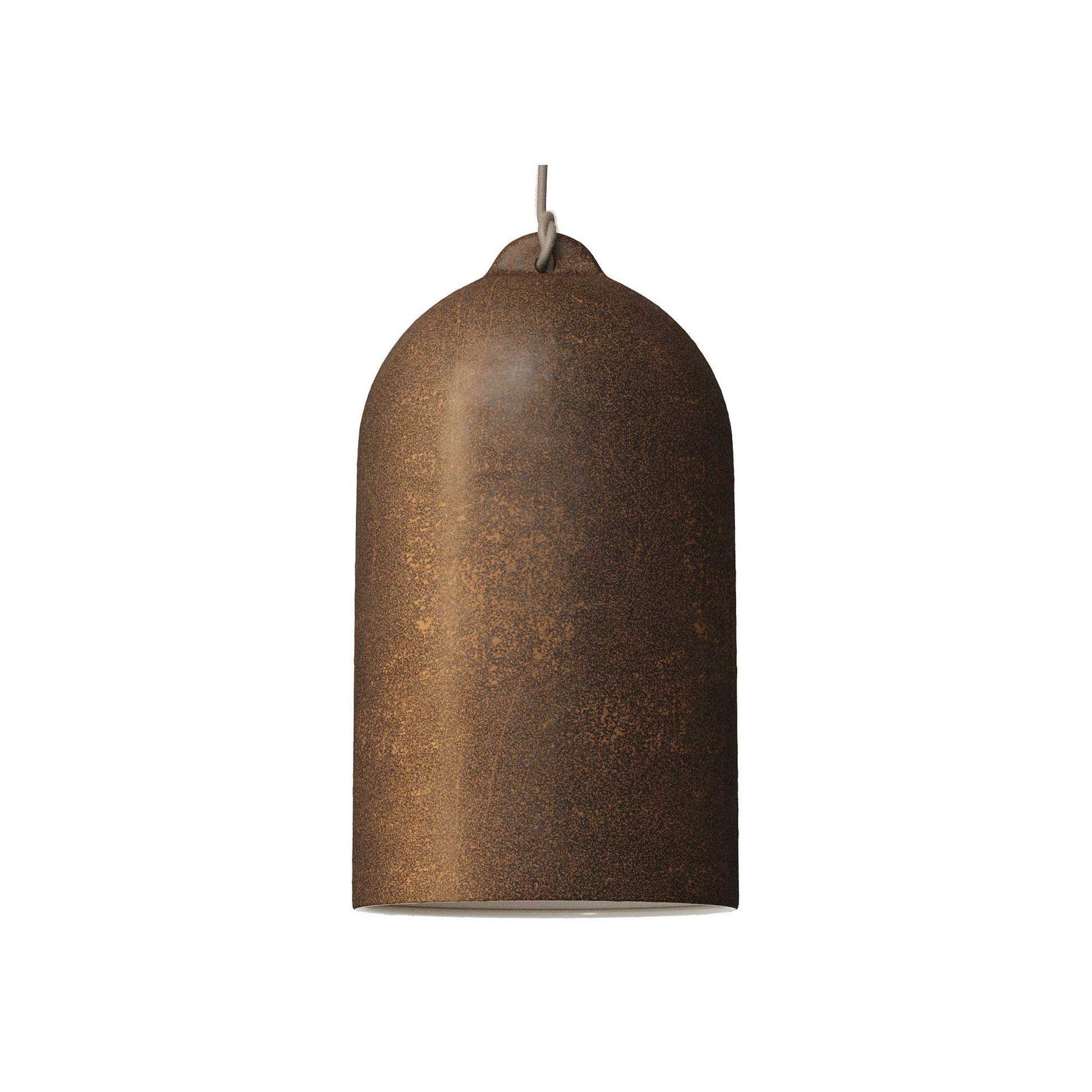 Lampada a sospensione completa di cavo tessile e paralume Campana XL in ceramica - Effetto corten