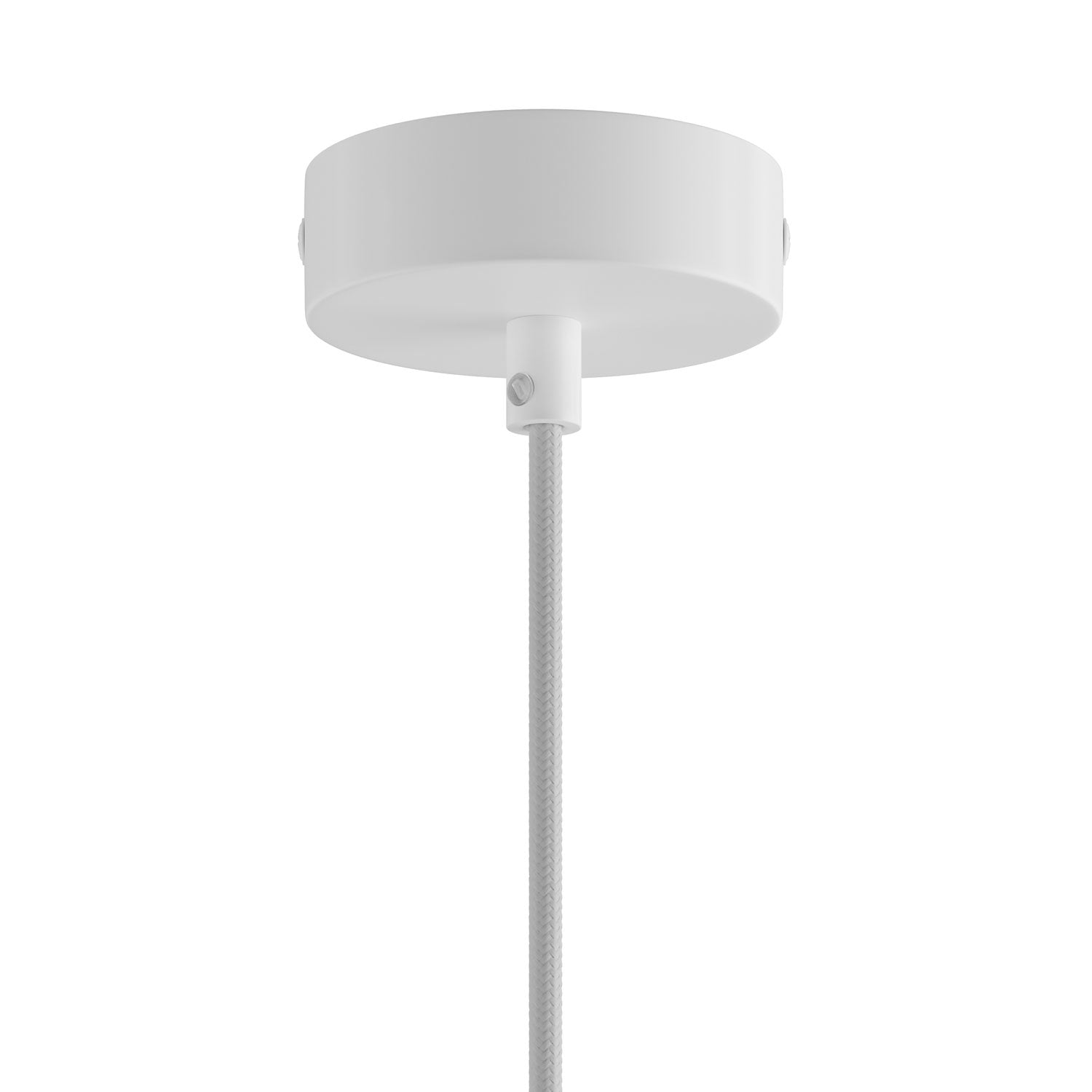 Lampada a sospensione completa di cavo tessile e doppio paralume Tub-E14 in legno e metallo - Bianco opaco