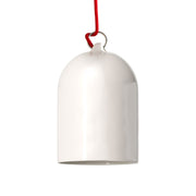 Lampada a sospensione completa di cavo tessile e paralume Mini Campana XS in ceramica - Bianco lucido