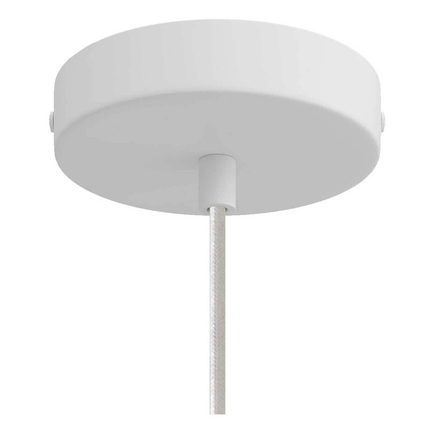 Lampada a sospensione completa di cavo tessile, paralume Tub-E14 e finiture in metallo - Bianco