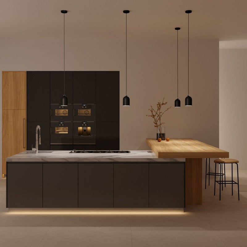 Lampada a sospensione completa di cavo tessile e paralume Mini Campana XS in ceramica - Lavagna