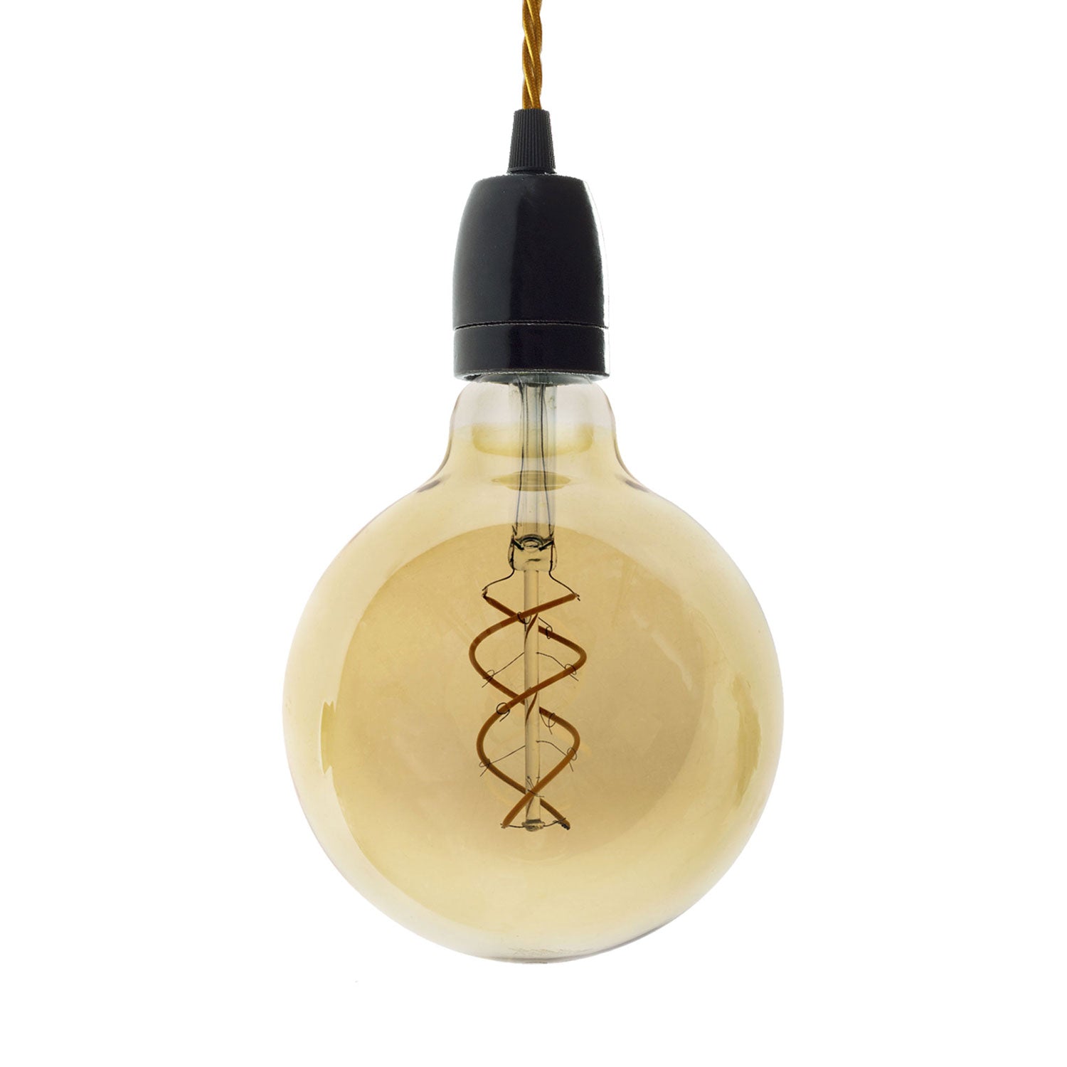 Lampada a sospensione completa di cavo tessile trecciato e finiture in porcellana - Nero