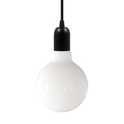 Lampada a sospensione completa di cavo tessile, rosone e portalampada semisferici in metallo - Nero