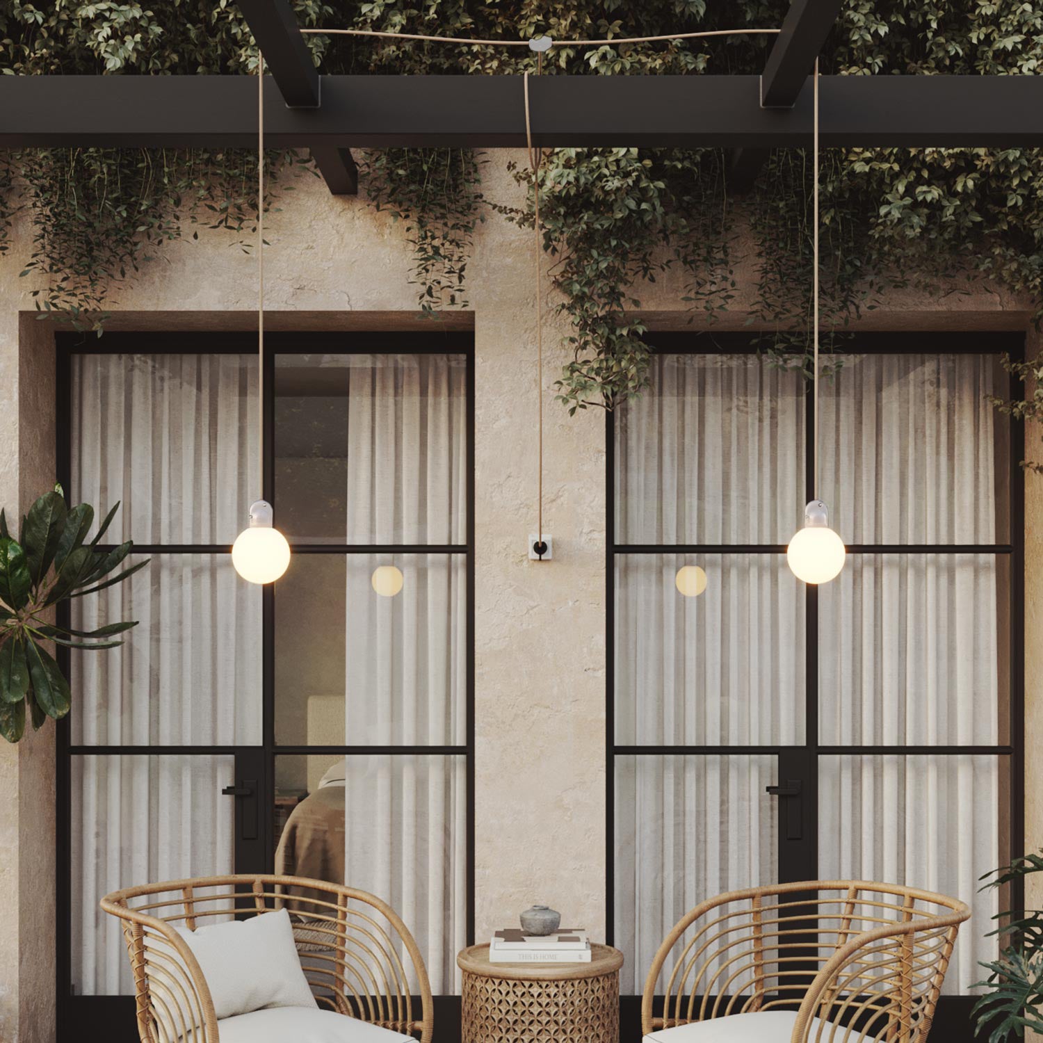 Lampada plug-in da esterno Modulair IP65 a 2 cadute con paralumi infrangibili Unbreak-a-Ball e cavo SN06