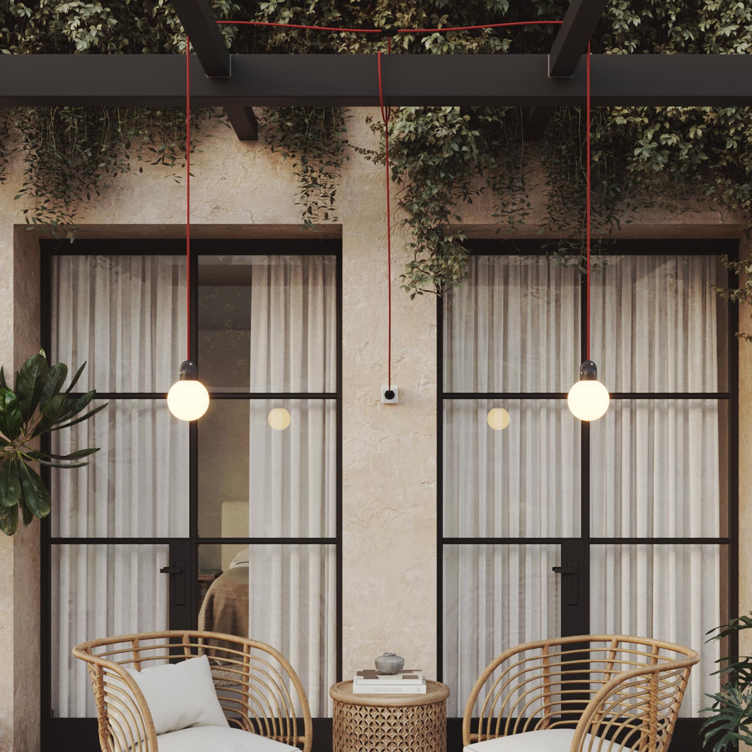 Lampada da esterno Modulair IP65 a 2 cadute con spina UK, paralumi infrangibili Unbreak-a-Ball e cavo SM09