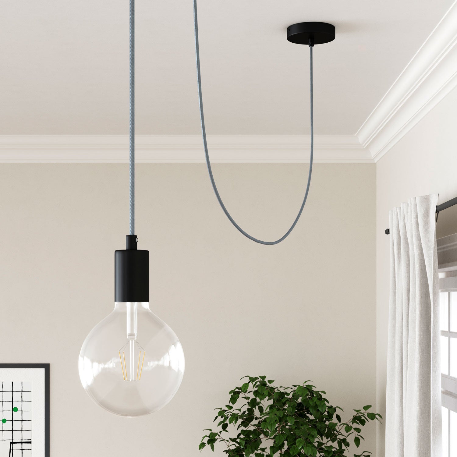 Corda elettrica in tessuto lucido Grigio Azzurro - L'Originale Creative Cables, per creare lampade uniche - RM30