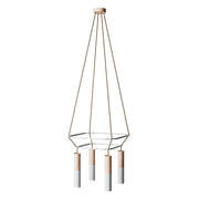 Lampadario 2 Cage a 4 cadute Tub-E14 Doppio - Bianco opaco