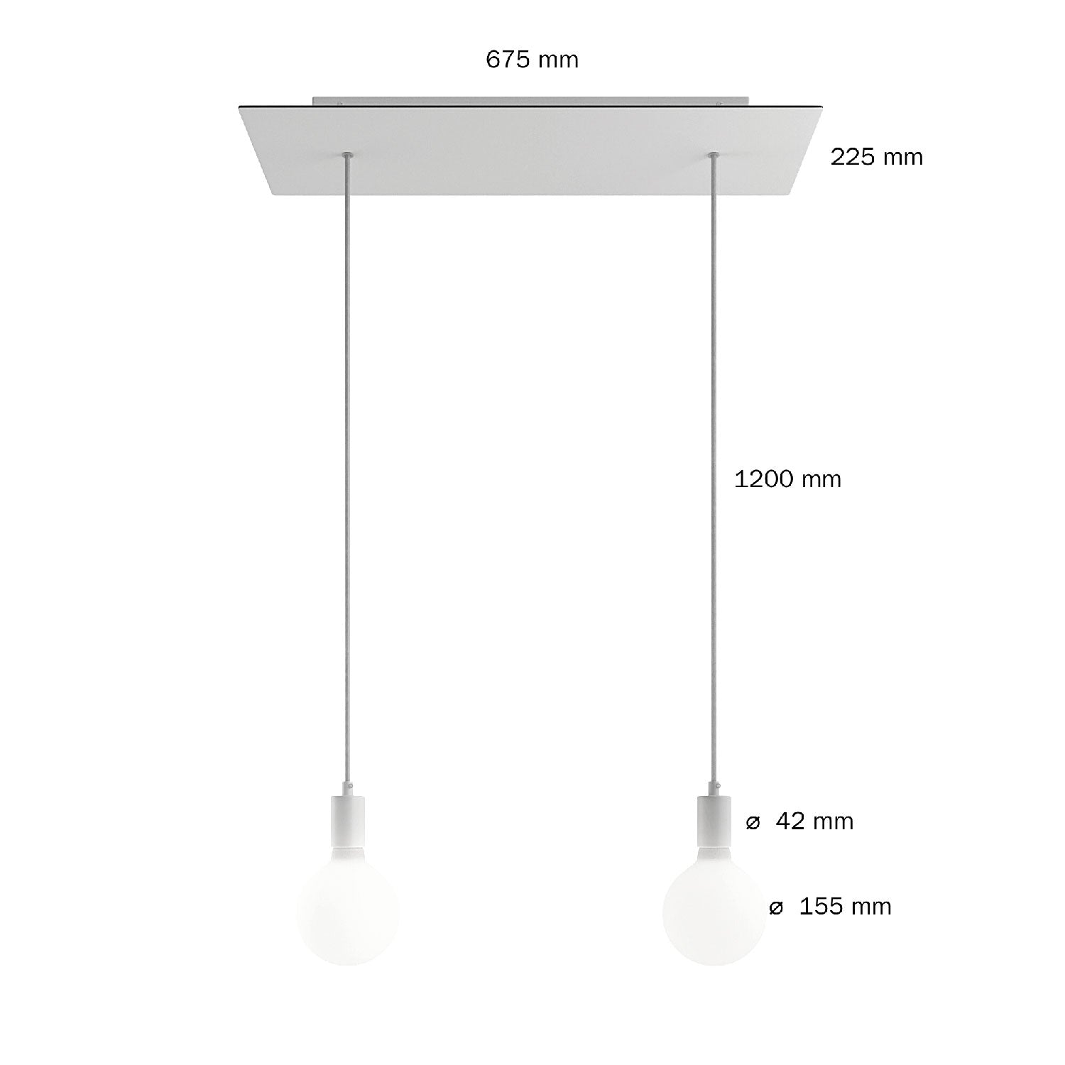 Lampada a sospensione a 2 cadute con XXL Rose-One rettangolare 675 mm con finiture in metallo - Bianco opaco