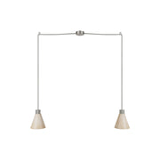 Lampada a sospensione a 2 cadute con paralumi conici in legno - Titanio satinato