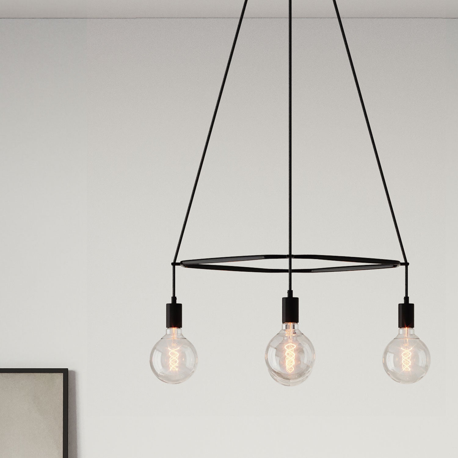 Lampadario Cage a 4 cadute Globo - Nero