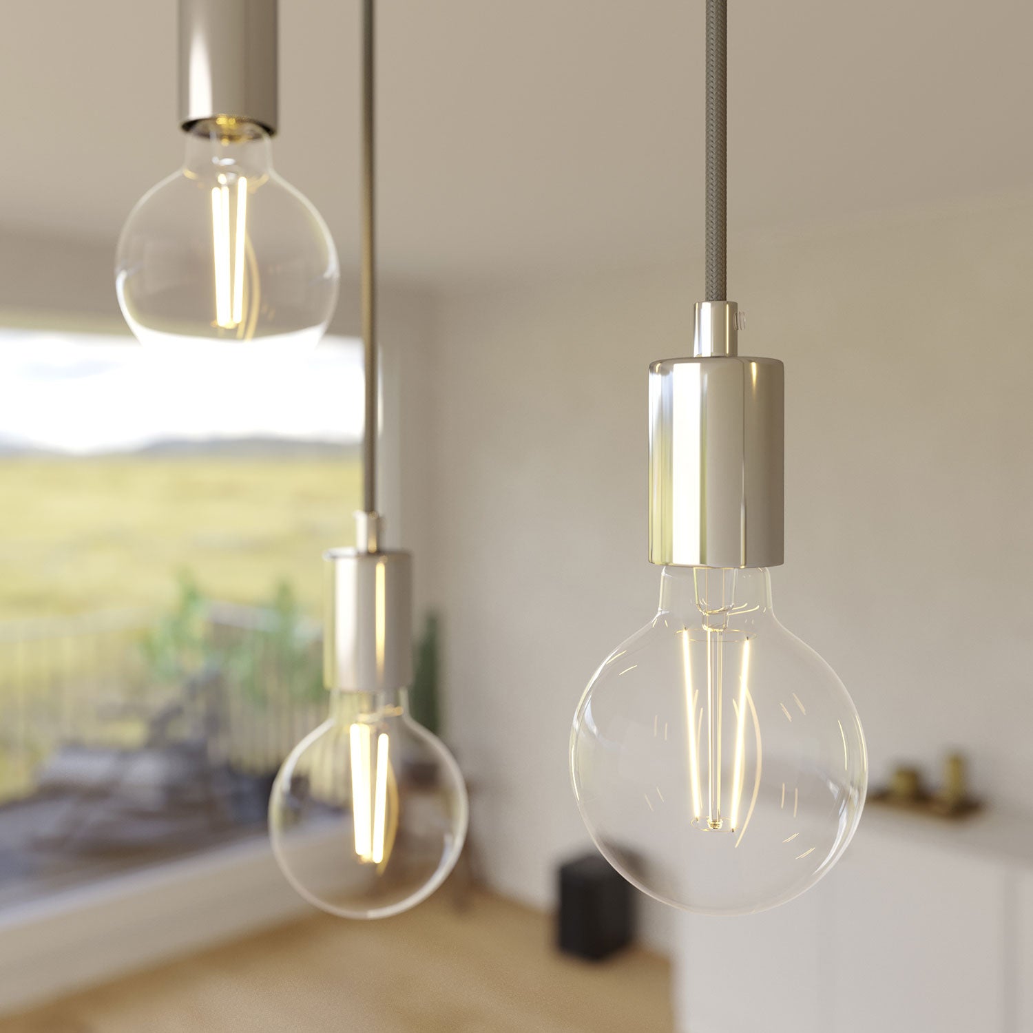 Lampada a sospensione a 5 cadute con XXL Rose-One rettangolare 675 mm con finiture in metallo - Acciaio satinato