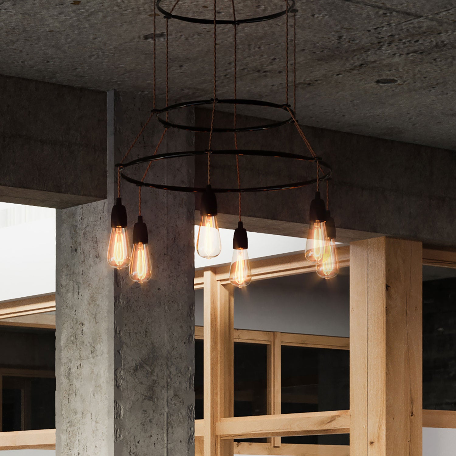 Lampadario 3 Cage a 6 cadute Edison ST64 - Nero