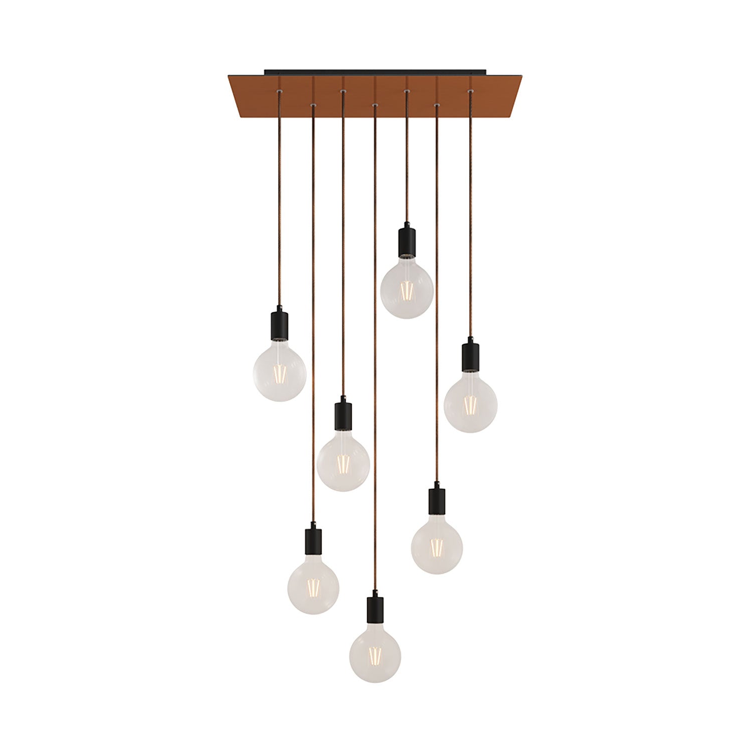 Lampada a sospensione a 7 cadute con XXL Rose-One rettangolare 675 mm con finiture in metallo - Rame satinato