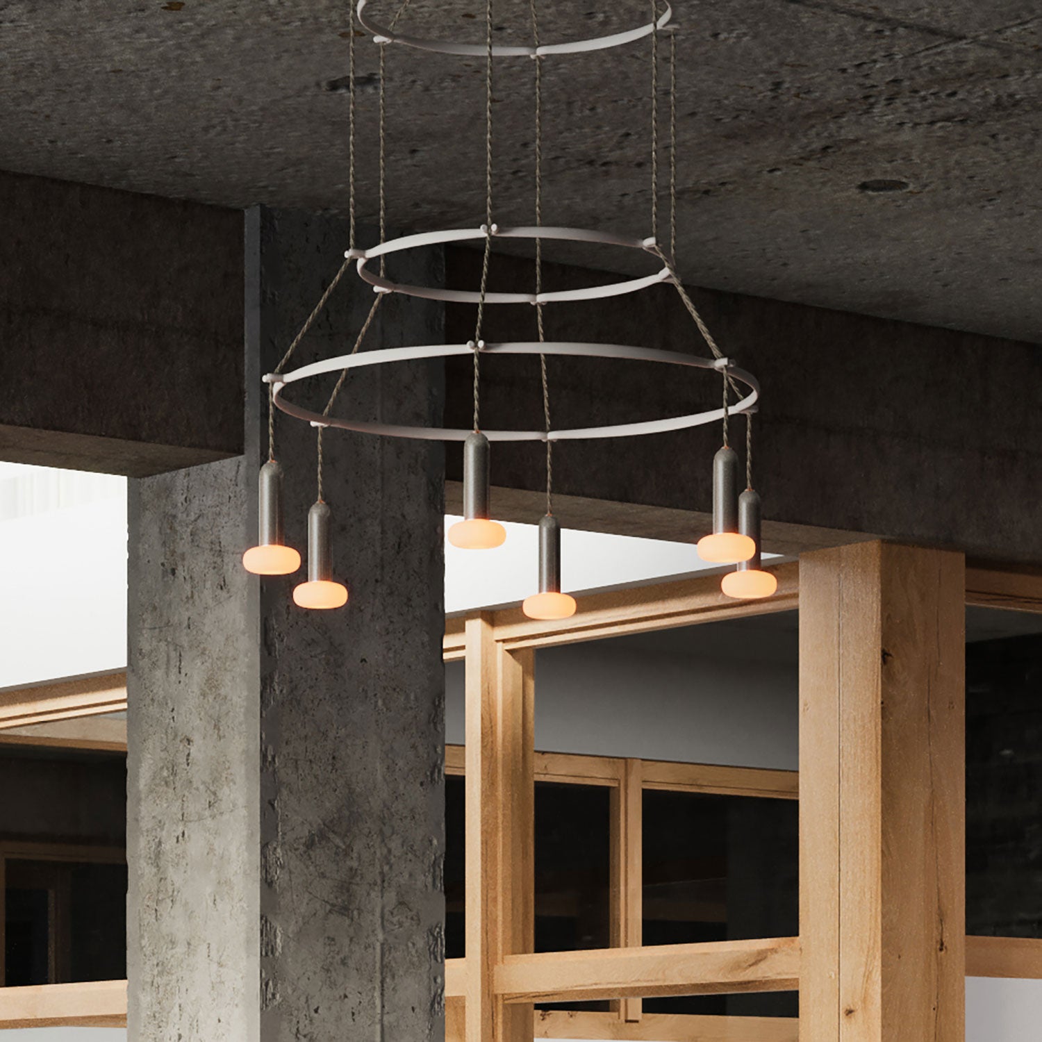 Lampadario 3 Cage a 6 cadute P-Light Dash - Titanio satinato