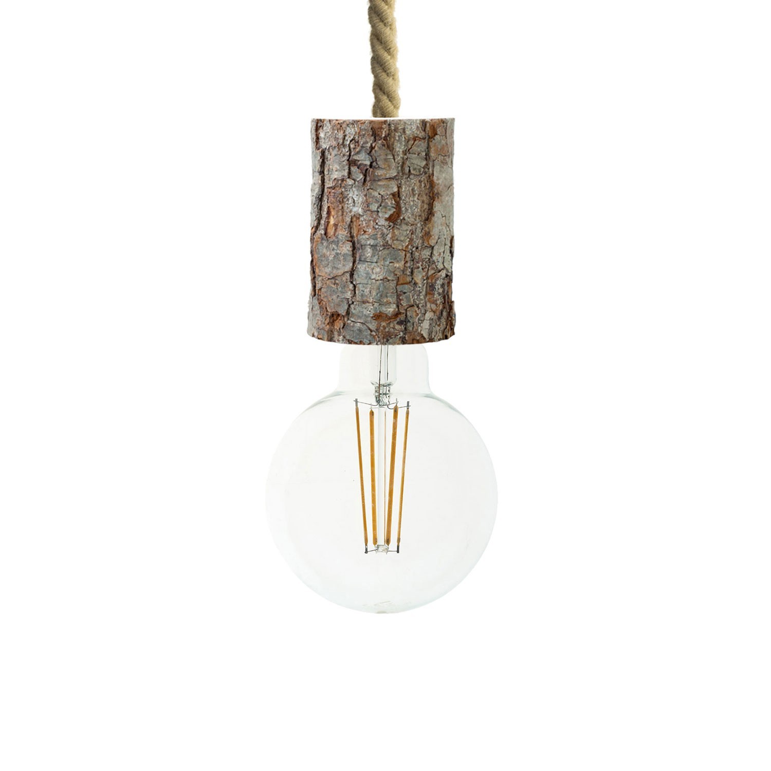 Viseče svetilo z XL vrvjo in manjšim grlom iz lubja - Izdelano v Iitaliji