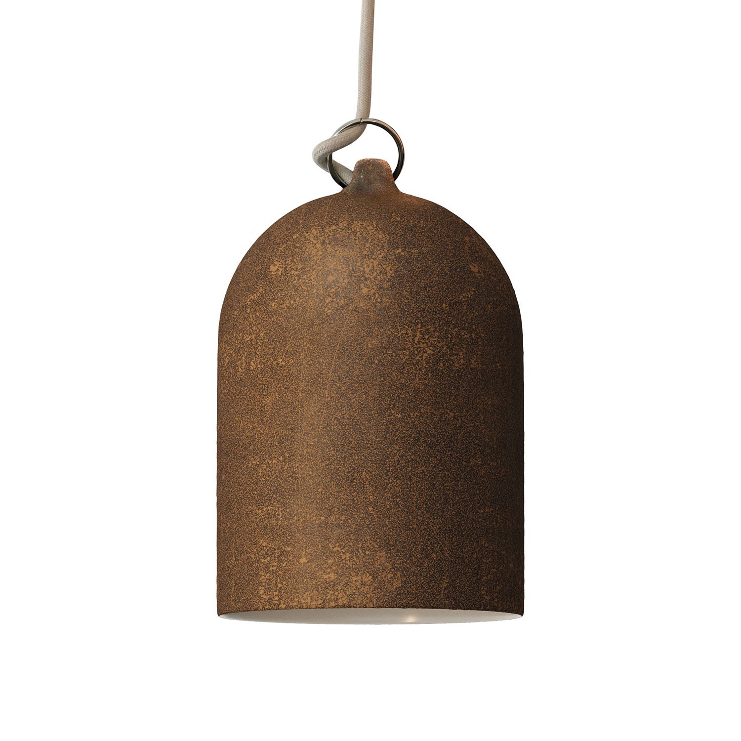 Viseče svetilo s tekstilnim kablom in keramičnim senčilom Mini Zvonec XS- Izdelano v Italiji