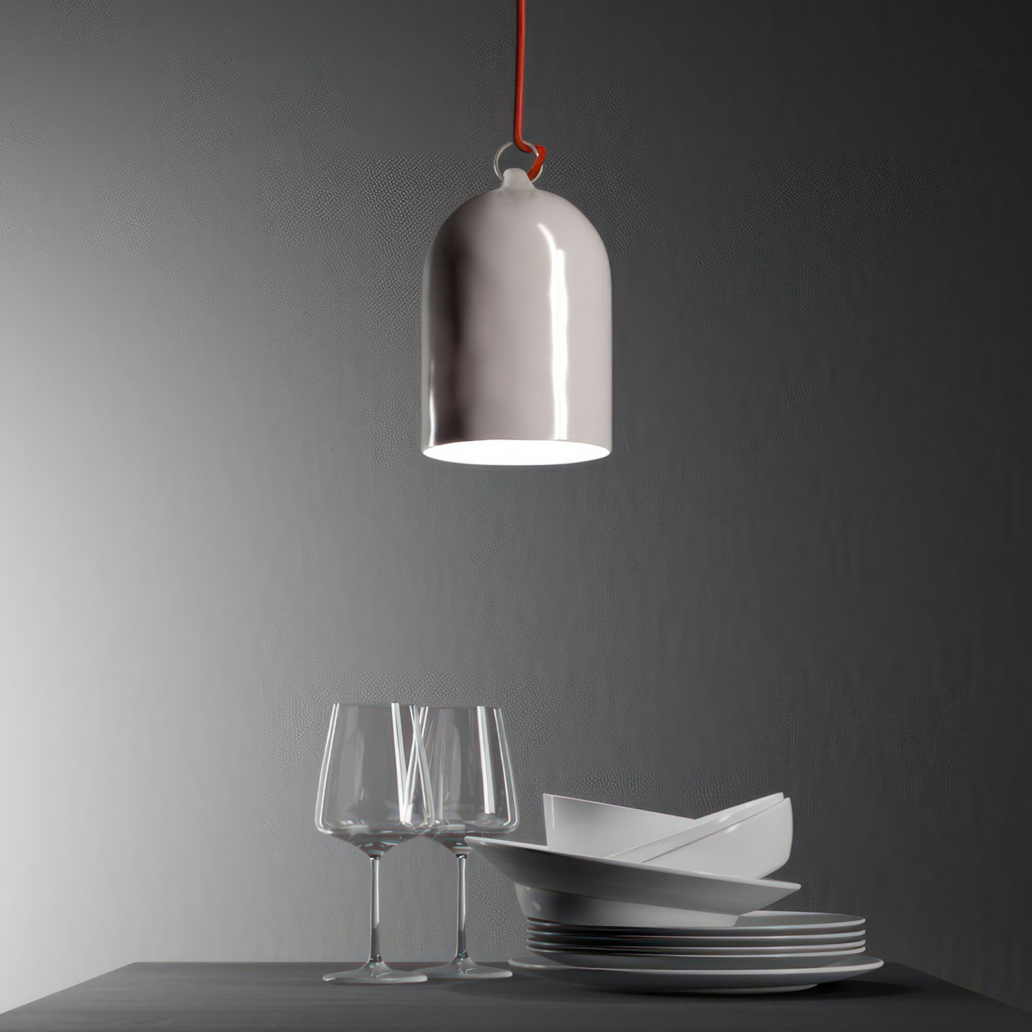 Viseče svetilo s tekstilnim kablom in keramičnim senčilom Mini Zvonec XS- Izdelano v Italiji