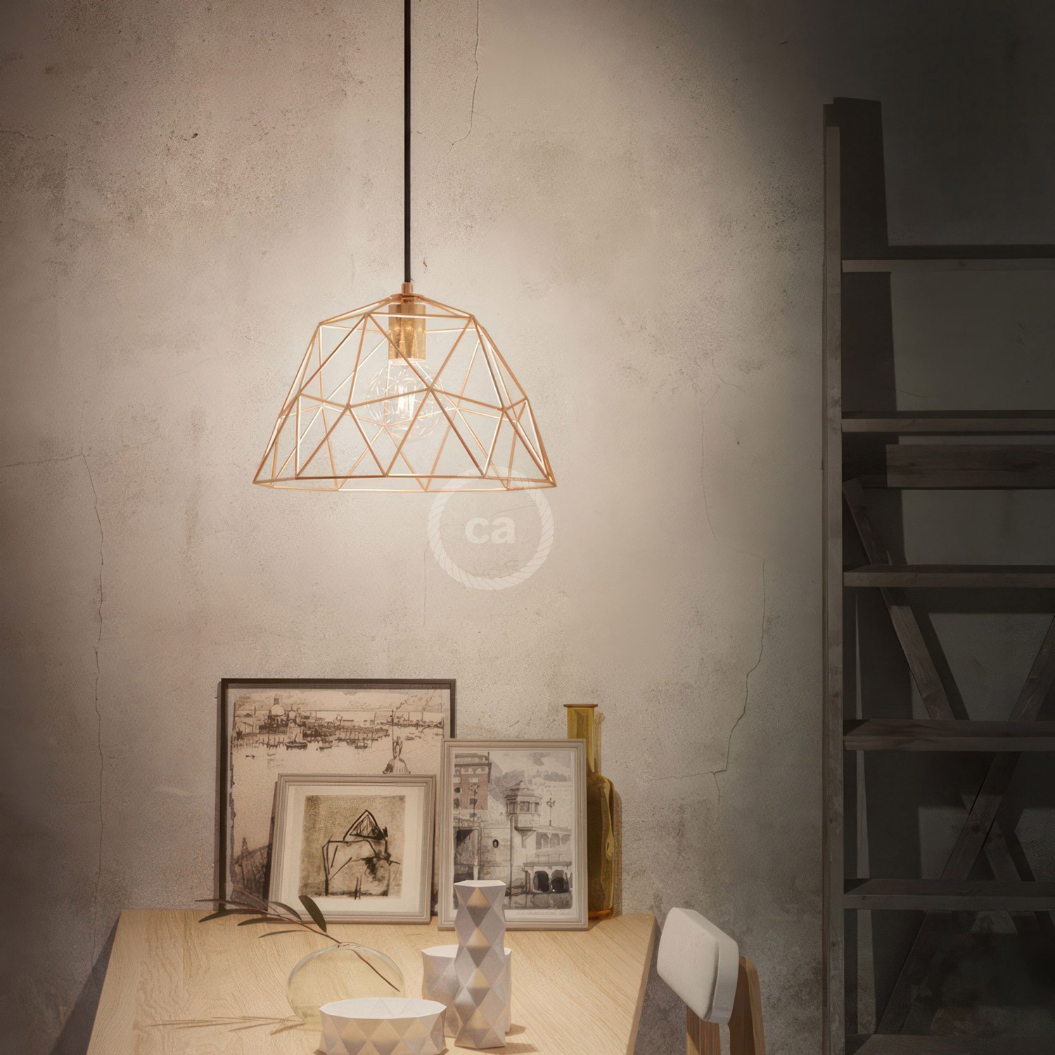 Viseče svetilo s tekstilnim kablom in senčilom Dome - Izdelano v Italiji