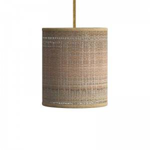 Viseče svetilo s tekstilnim kablom in cilindričnim senčilom iz rafije - Izdelano v Italiji