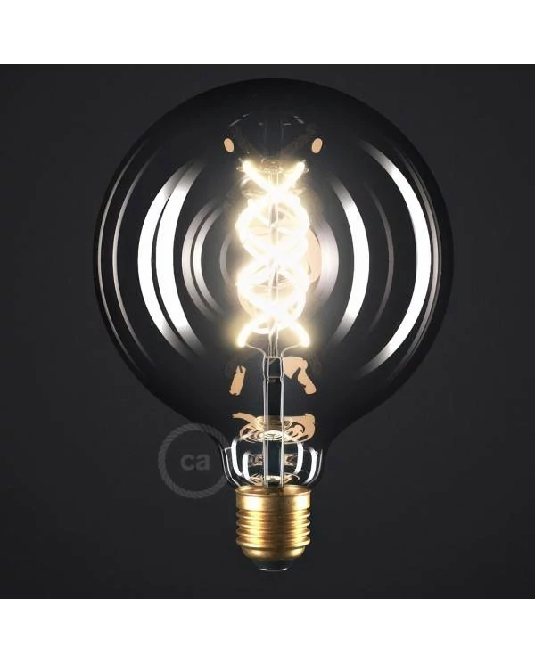 LED nitna žarnica Smoky - Globe 125 zakrivljena spiralna nitna - 5W E27 Zatemnilna 2000K