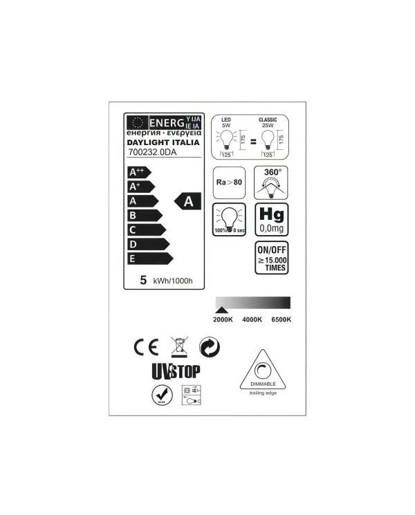 LED nitna zlata žarnica za stoječo svetilko - Globus G125 z enojno nitjo “Love” - 5W E27 Dekorativna vintage 2000K