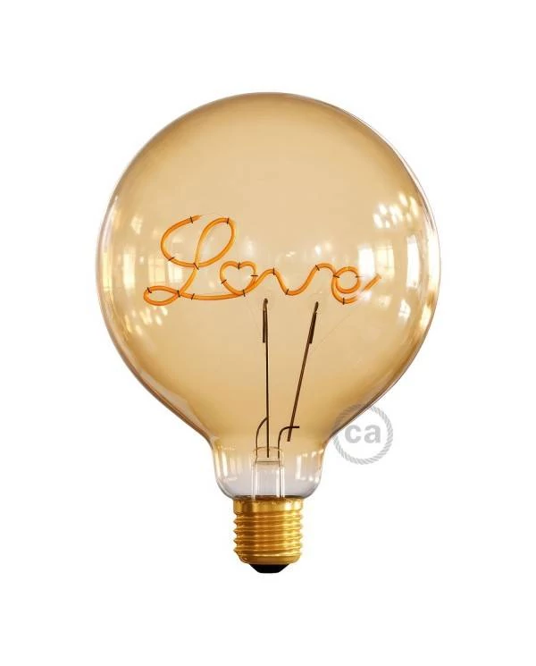 LED nitna zlata žarnica za stoječo svetilko - Globus G125 z enojno nitjo “Love” - 5W E27 Dekorativna vintage 2000K