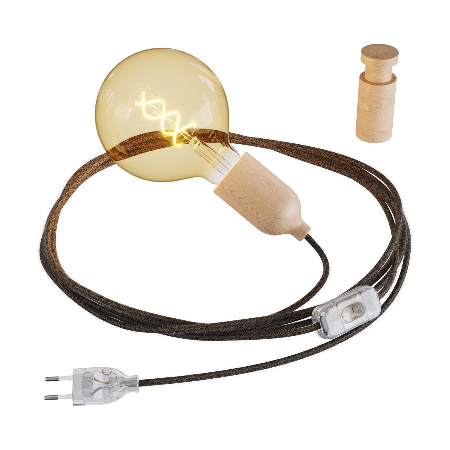 Snake Plug-in svetilka z lesenim grlom, vtikačem in stikalom, ter Rolé nosilcem
