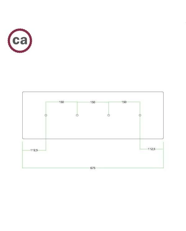 Pravokotna XXL Rose-One stropna rozeta s 4.izpusti komplet, 675 x 225 mm
