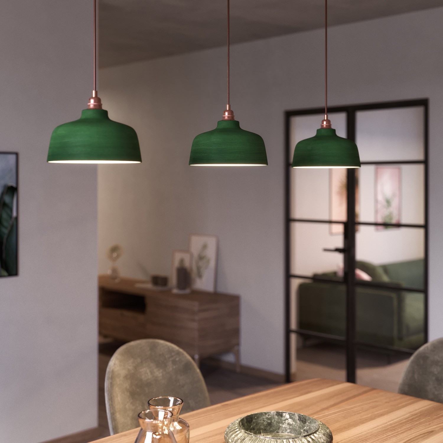 Viseče svetilo s tekstilnim kablom in keramičnim senčilom v obliki skodelice - Izdelano v Italiji