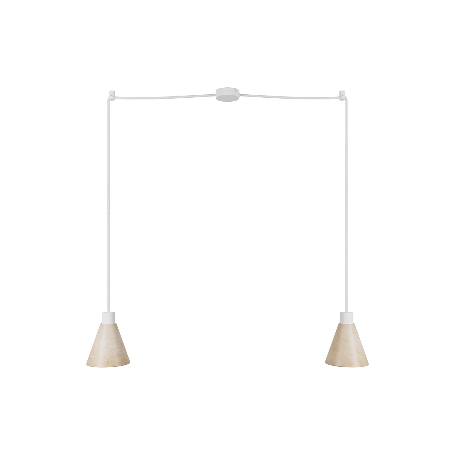 Dvojno viseče svetilo z lesenima senčiloma v obliki stožca