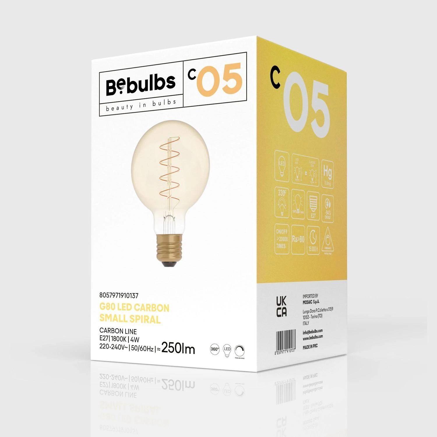 LED zlata sijalka C05 Carbon linija, spiralna nitka G80 4W E27 zatemnilna 1800K