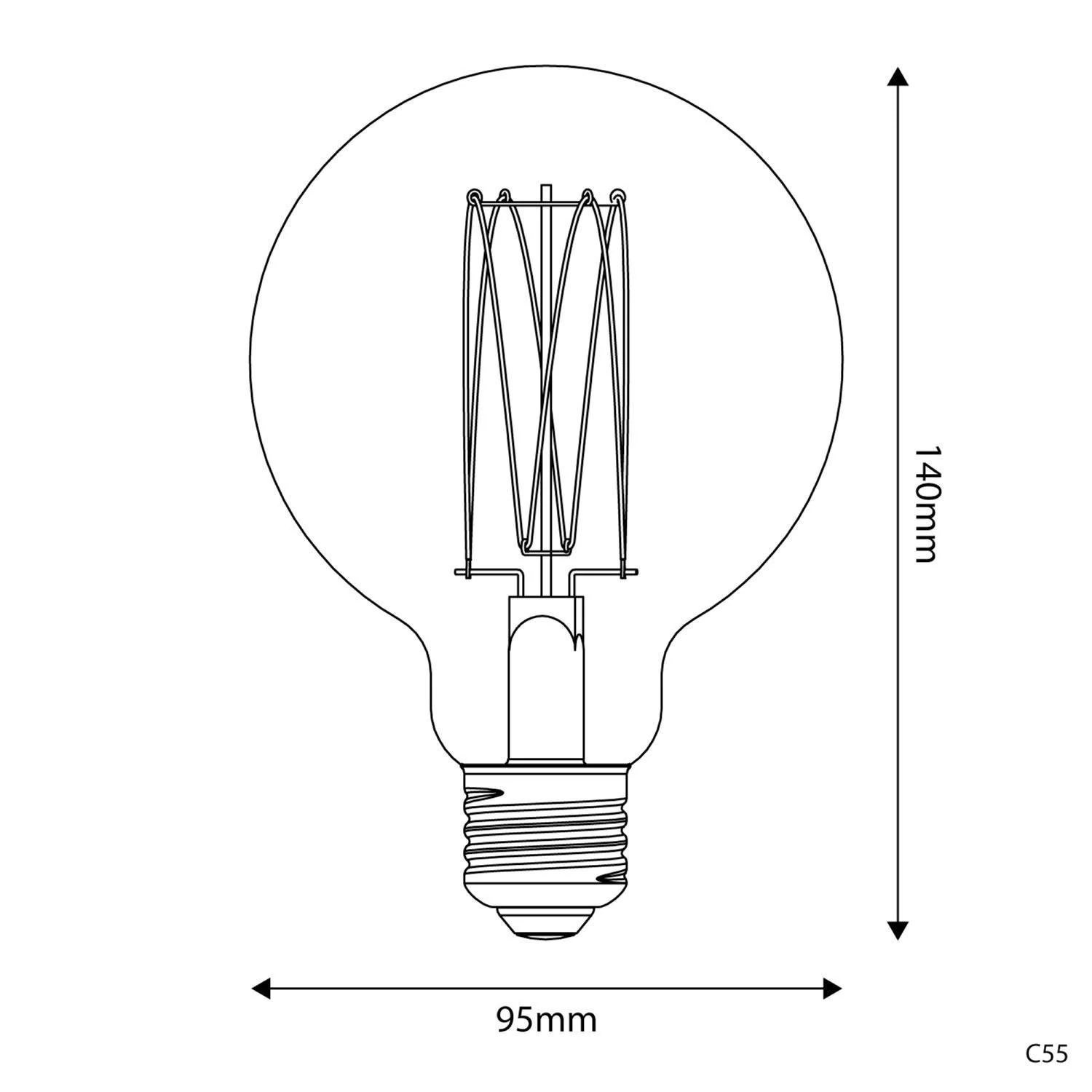 LED zlata sijalka C55 Carbon linija, ravna nitka G95 7W E27 zatemnilna 2700K