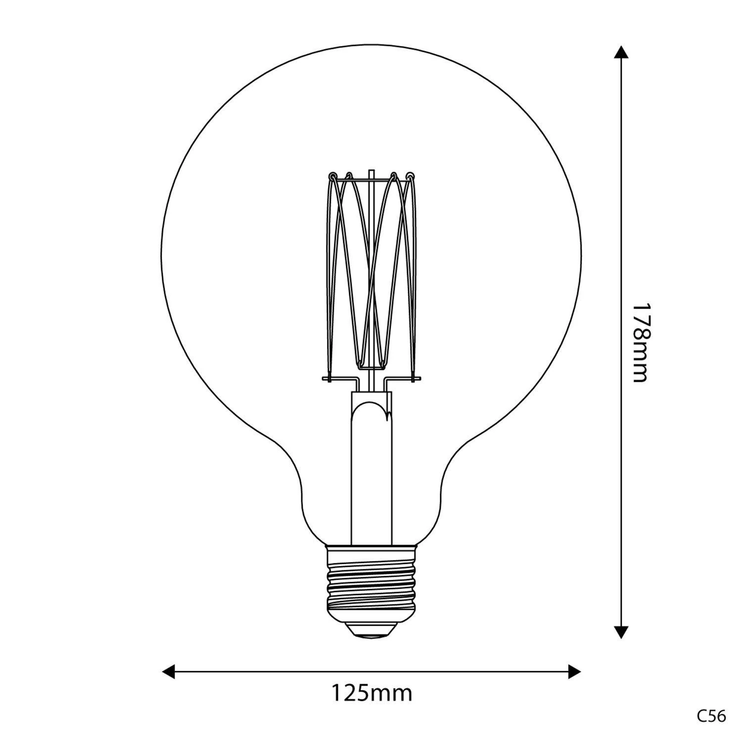 LED zlata sijalka C56 Carbon linija, ravna nitka G125 7W E27 zatemnilna 2700K