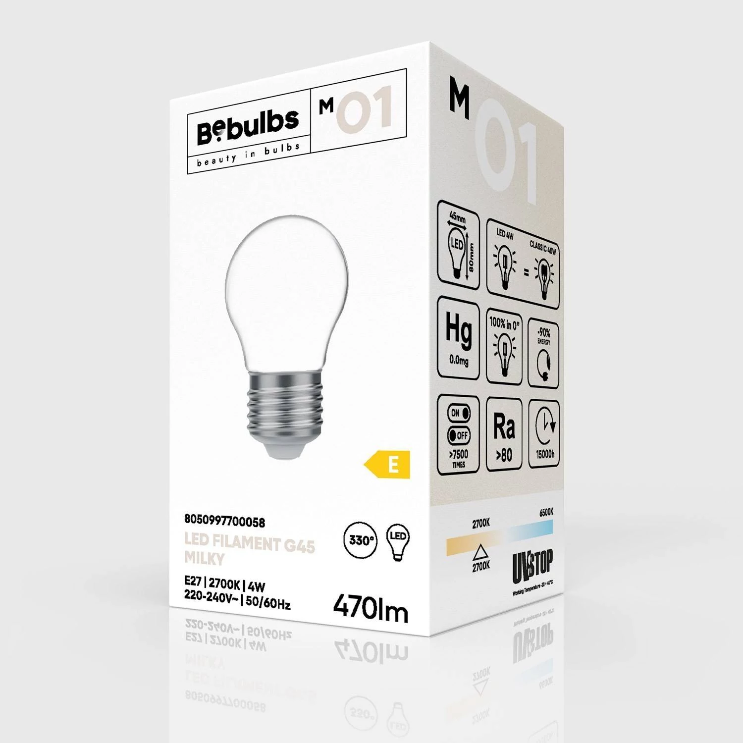 LED mlečna Mini sijalka G45 4W 470Lm E27 2700K - M01
