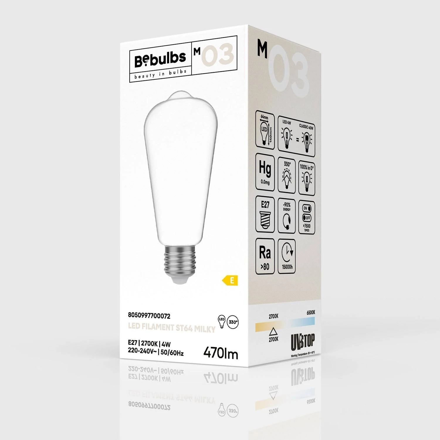 LED mlečna Edison sijalka ST64 4W 470Lm E27 2700K - M03