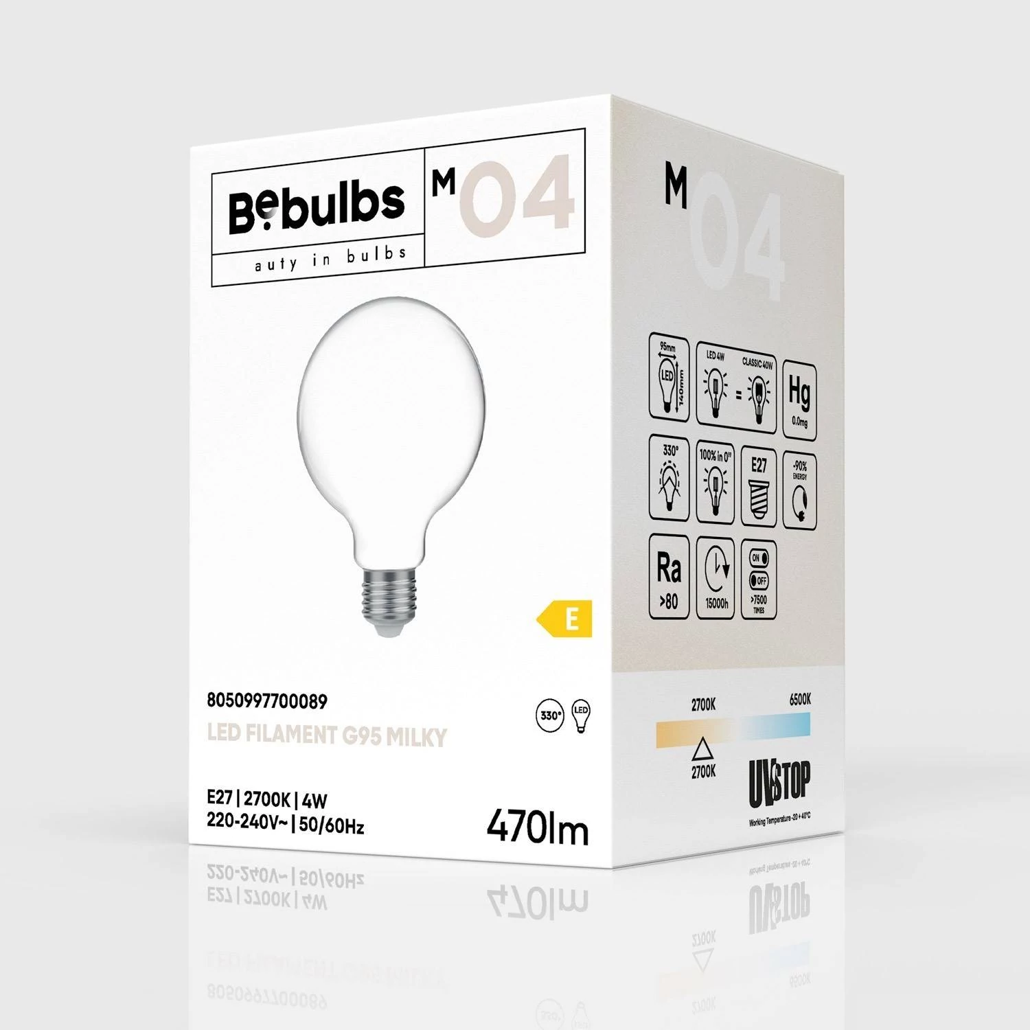 LED mlečna Globe sijalka G95 4W 470Lm E27 2700K - M04