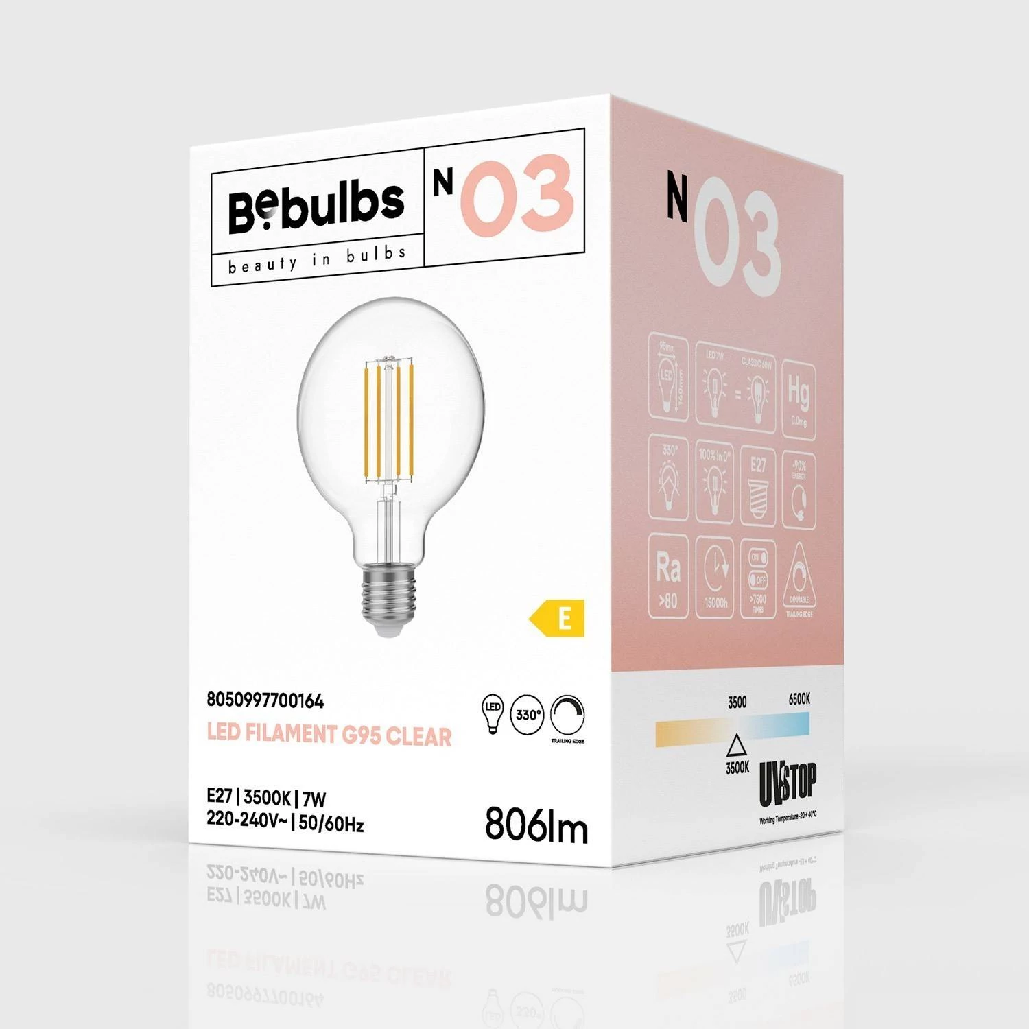 LED prozorna Globe sijalka G95 7W 806Lm E27 3500K zatemnilna - N03