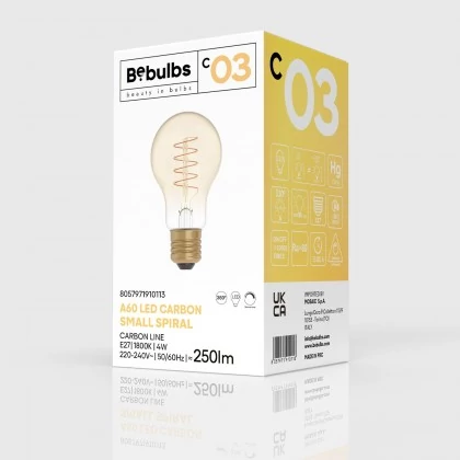LED zlata sijalka C03 Carbon linija, spiralna nitka A60 4W E27 zatemnilna 1800K
