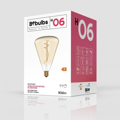 LED zlata sijalka H06 Cone 140 8,8W E27 zatemnilna 2200K