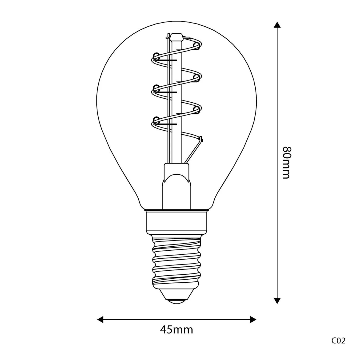 LED zlata sijalka C02 Carbon linija, spiralna nitka G45 2,2W E14 zatemnilna 1800K