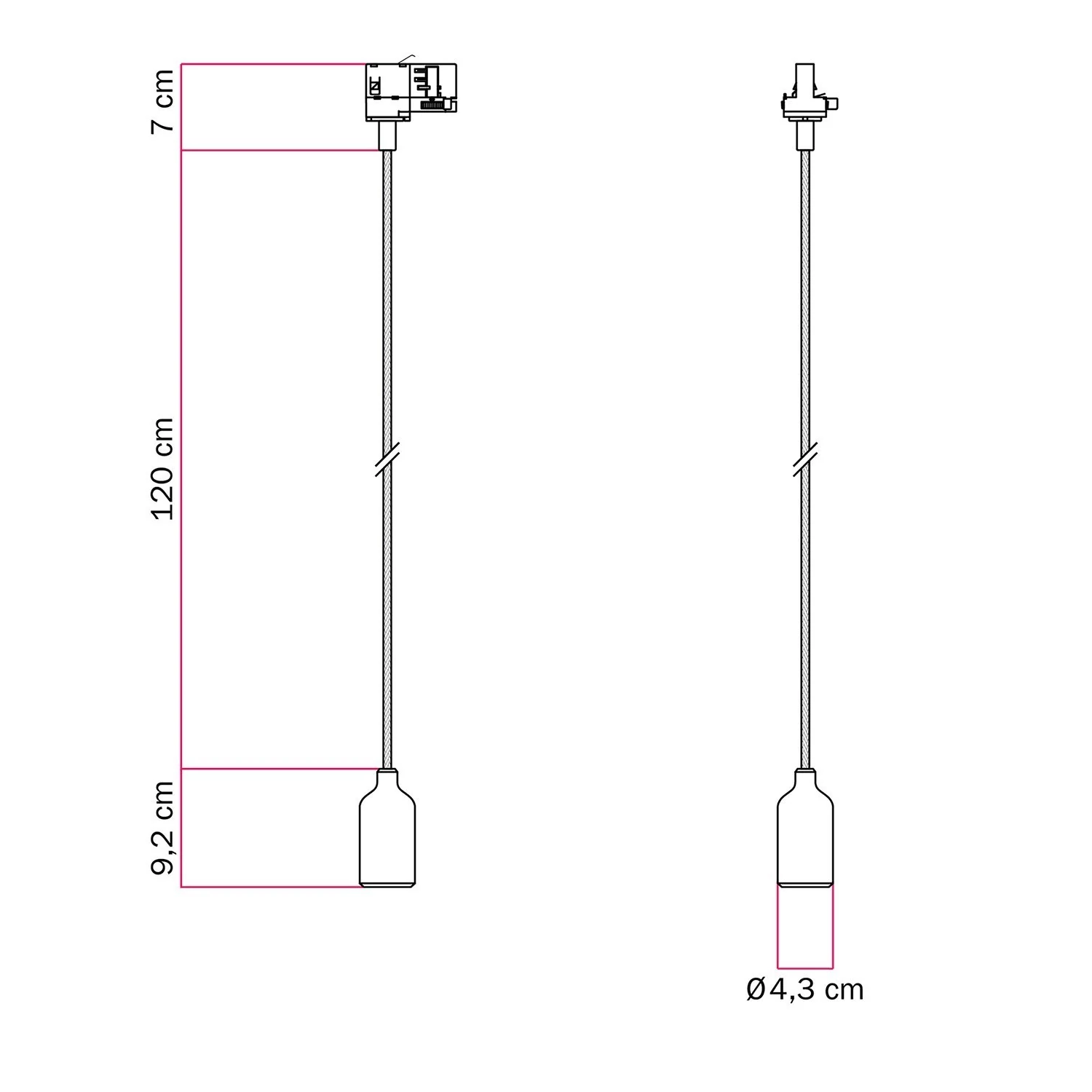 Lampă suspendată cu șină, din silicon, cu cablu textil
