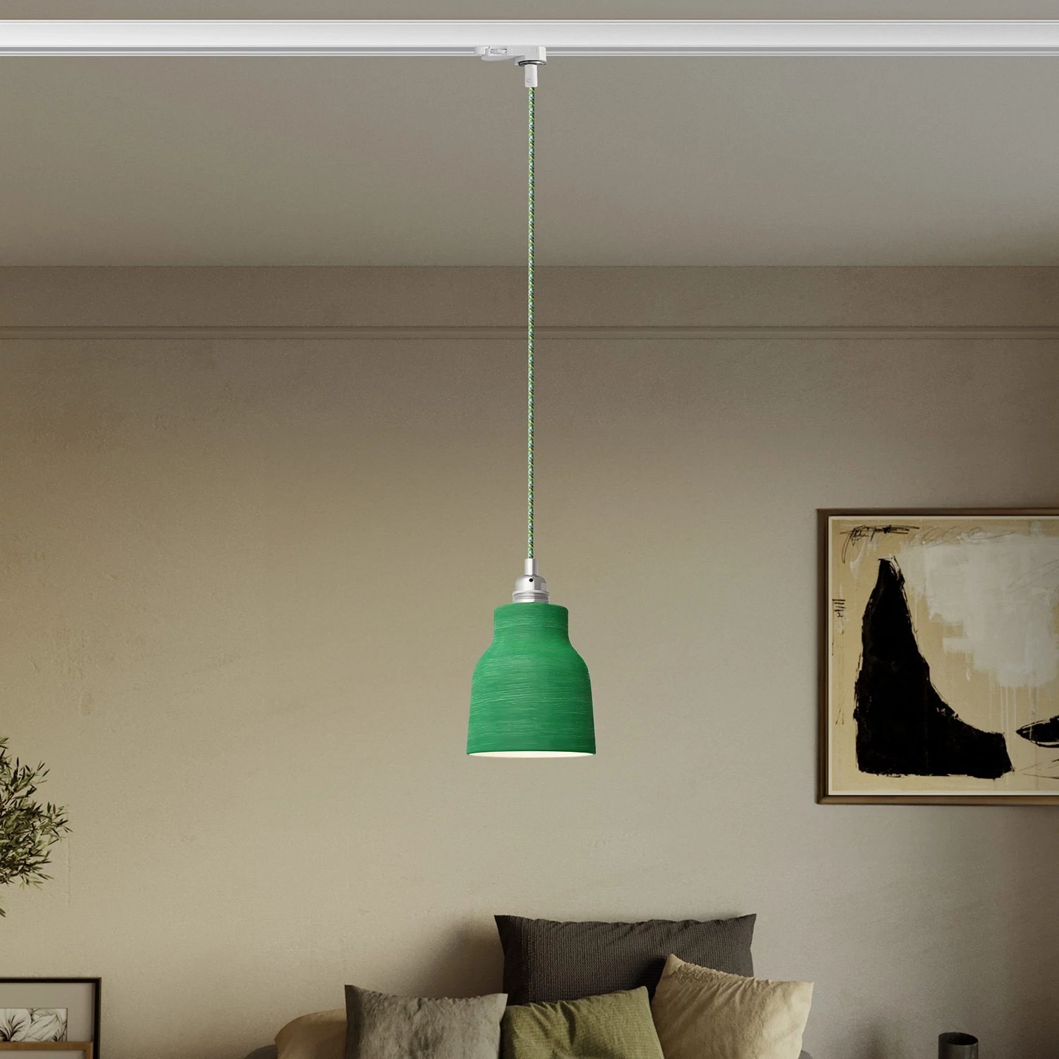 Lustră suspendată cu abajur Vaso și adaptor pentru șină