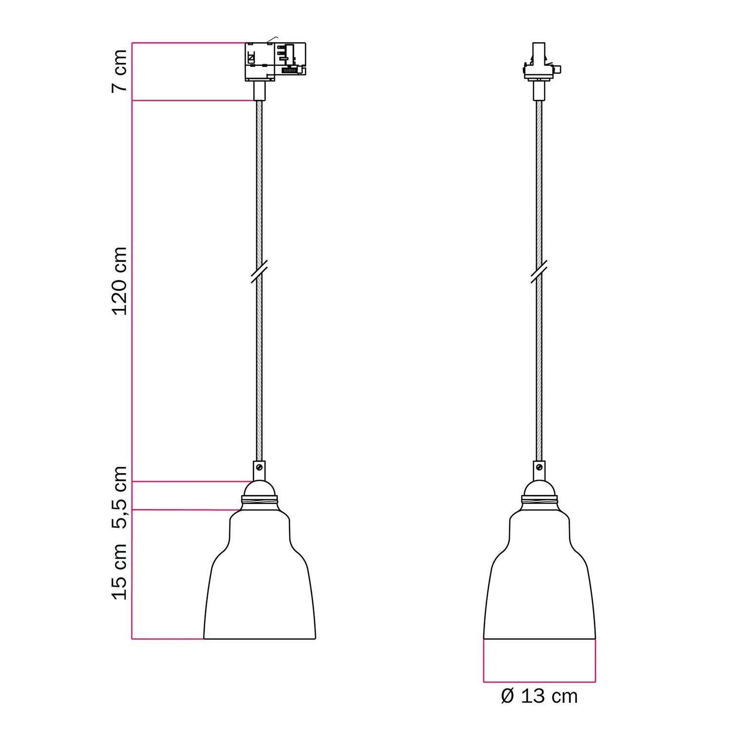 Lustră suspendată cu abajur Vaso și adaptor pentru șină